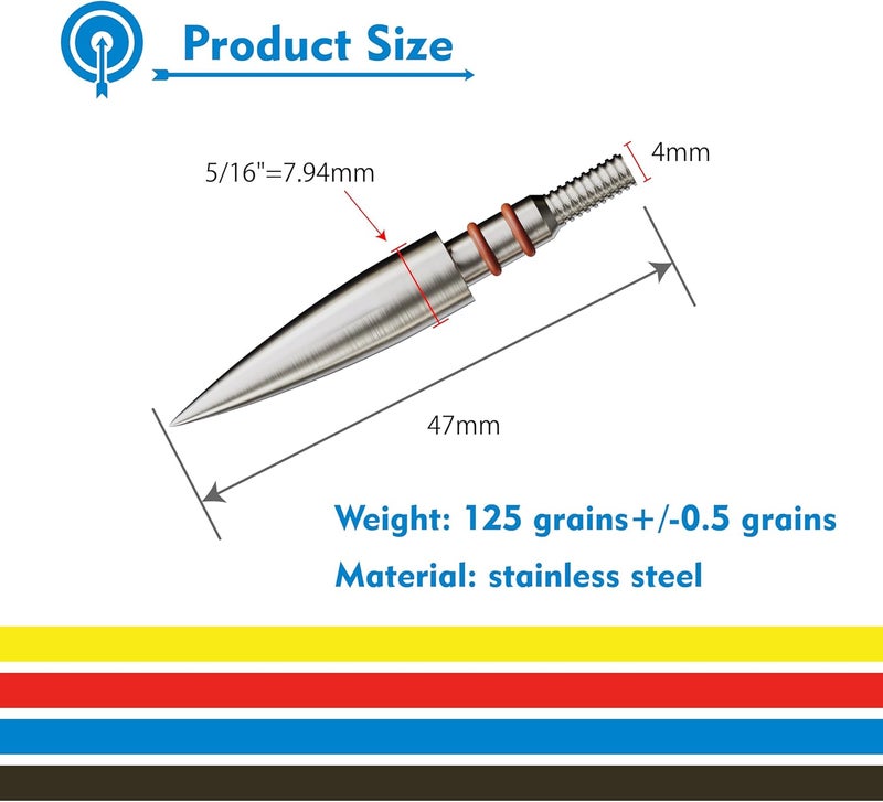 MOLFUJ MOLFUZ 12pcs Archery Field Points 100/125/150/200/300 Grain, Stainless Steel Screw-in Practice Arrow Tips for Recurve, Compound Crossbow, Hunting and Target Shooting - Image 2